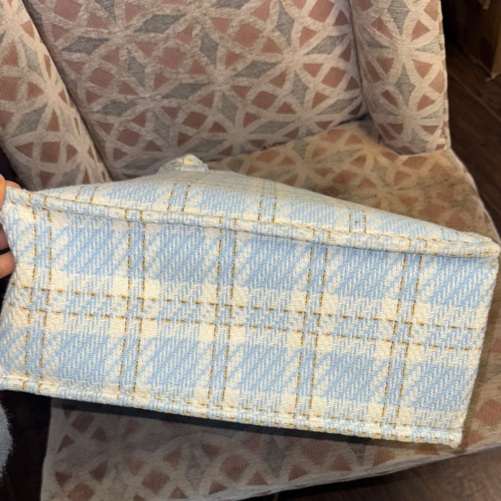 Do Everything in Love Blue and Cream Plaid Tote - Picture 5 of 11